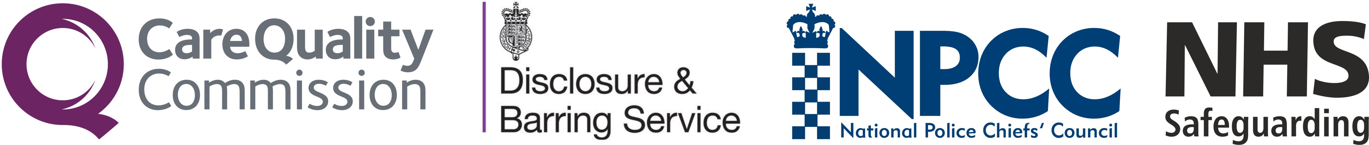CQC, DBS, NPCC, NHS Safeguarding logos banner